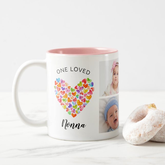 One Love Nonna Four Foto Collage  Zweifarbige Tasse (Mit Donut)