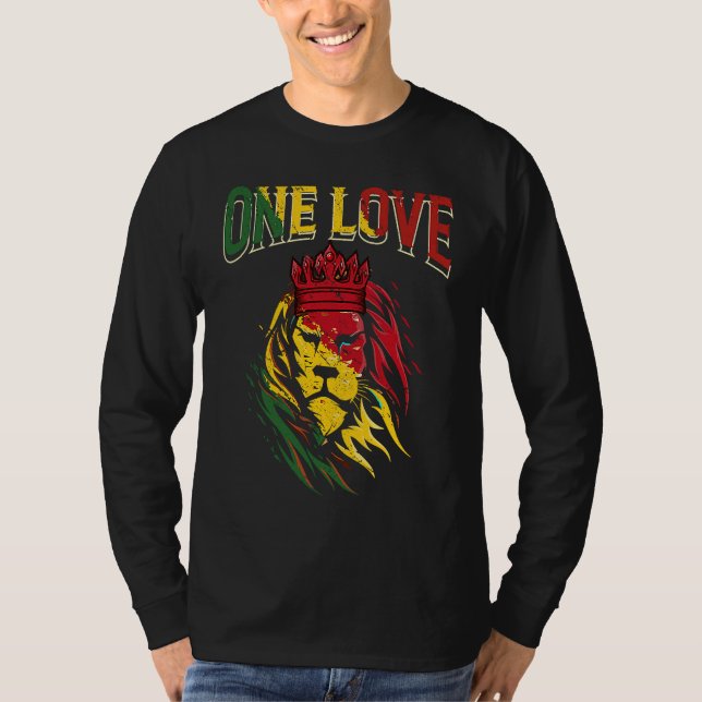 One Love Rasta Lion Jamaican Pride Reggae African T-Shirt (Vorderseite)