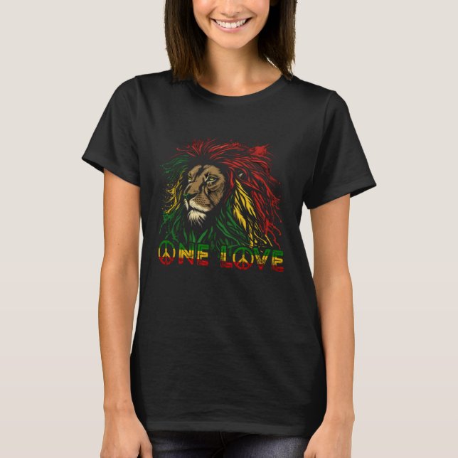 One Love Rasta Reggae Lion Of Judah Pride Rastafar T-Shirt (Vorderseite)