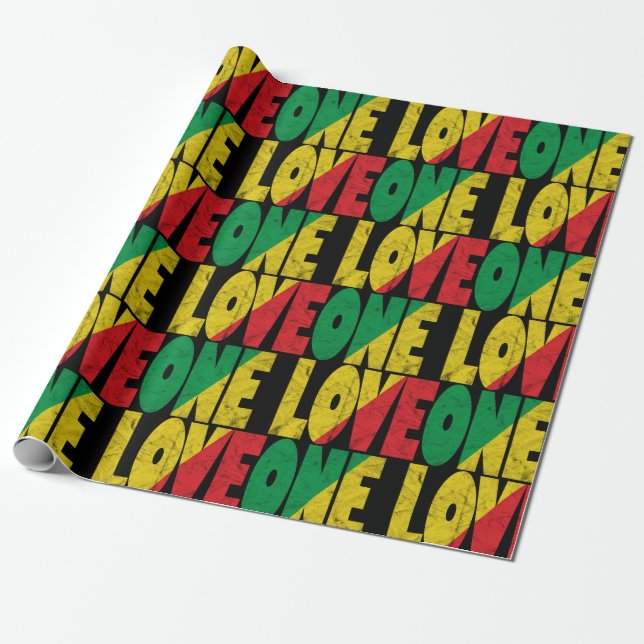 One Love Rasta Reggae-Typografiemuster Geschenkpapier (Ungerollt)