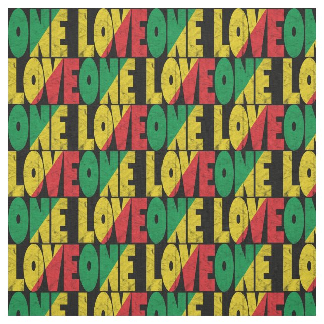One Love Rasta Reggae Typographic Print Stoff (Muster)