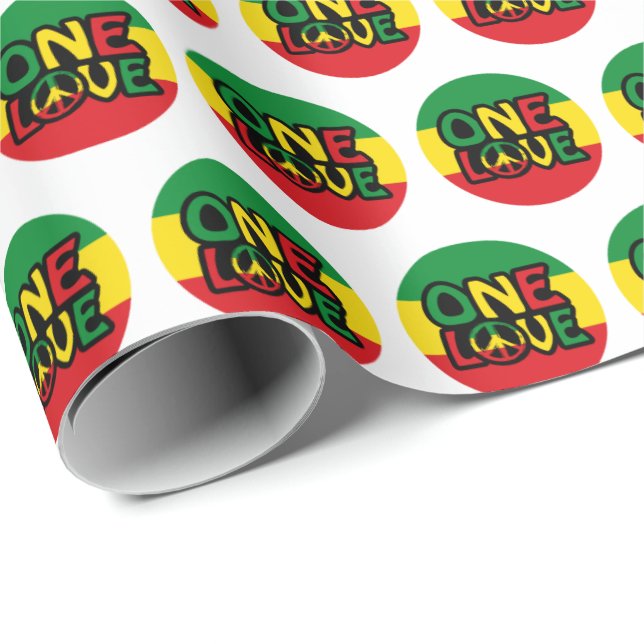 One Love, Reggae design with reggae colors Geschenkpapier (Rolleneckpunkt)
