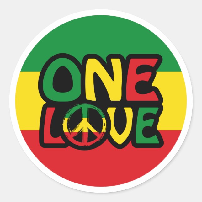 One Love, Reggae design with reggae colors Runder Aufkleber (Vorderseite)