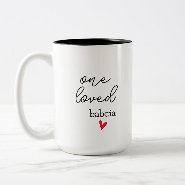One Loved Babcia | Customisable Grandma Gift Zweifarbige Tasse (Links)