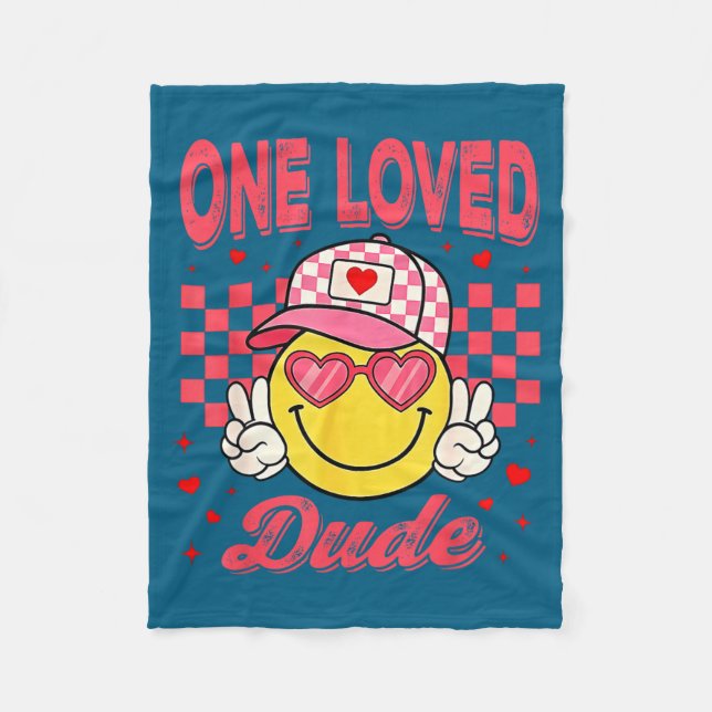 One Loved Dude Checkered Heart Valentines Day Boys Fleecedecke (Vorderseite)