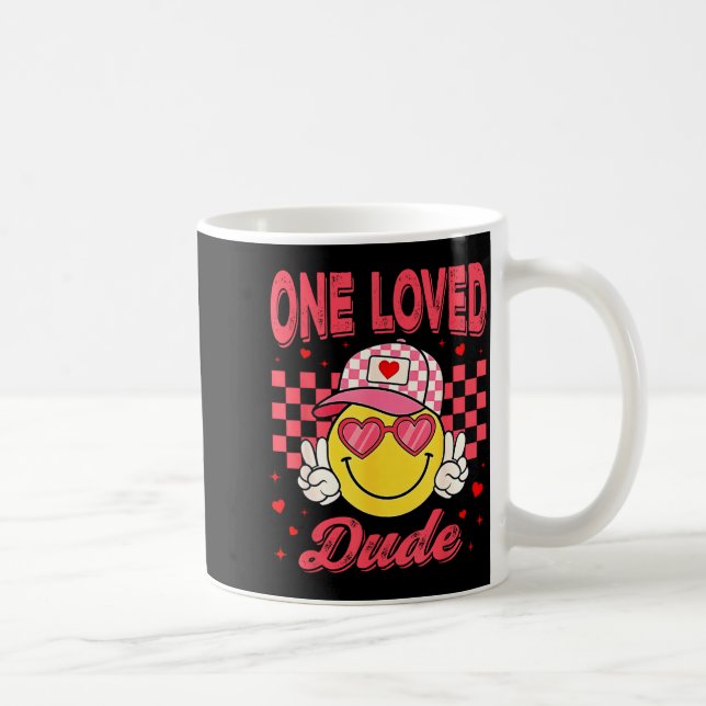 One Loved Dude Checkered Heart Valentines Day Boys Kaffeetasse (Rechts)