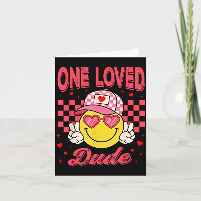 One Loved Dude Checkered Heart Valentines Day Boys Karte (Vorderseite)