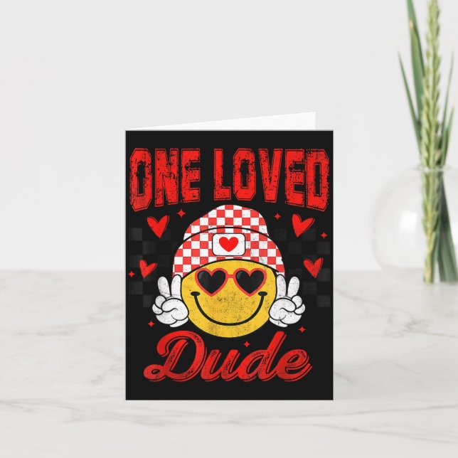 One Loved Dude Checkered Heart Valentines Day Boys Karte (Vorderseite)