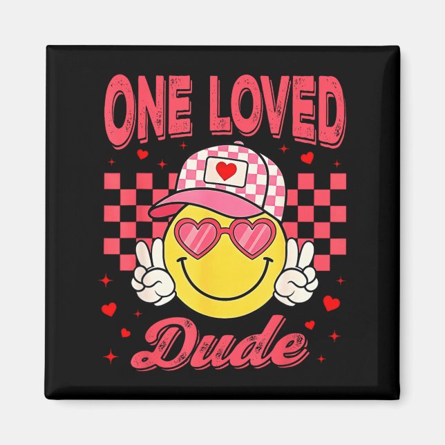 One Loved Dude Checkered Heart Valentines Day Boys Magnet (Vorne)