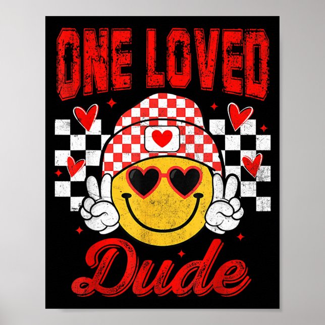 One Loved Dude Checkered Heart Valentines Day Boys Poster (Vorne)