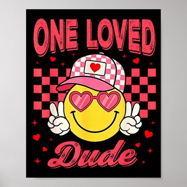 One Loved Dude Checkered Heart Valentines Day Boys Poster (Vorne)