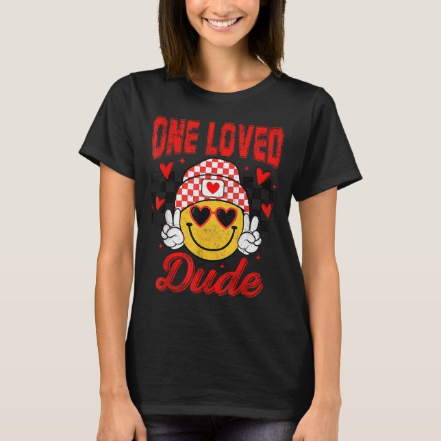 One Loved Dude Checkered Heart Valentines Day Boys T-Shirt (Vorderseite)