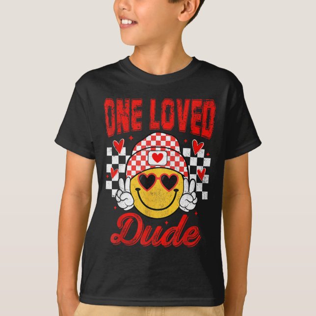 One Loved Dude Checkered Heart Valentines Day Boys T-Shirt (Vorderseite)