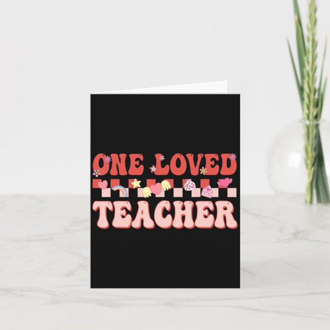One Loved Teacher Happy Valentines Day Retro Groov Karte (Vorderseite)