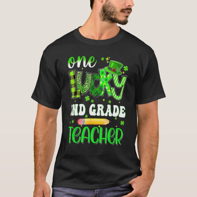 One Lucky 2nd Grade Teacher Pencil Shamrock St Pat T-Shirt (Vorderseite)