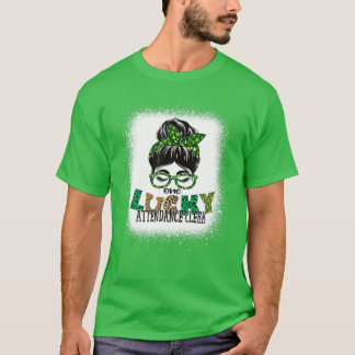One Lucky Attendance Clerk Bleached St Patricks Da T-Shirt