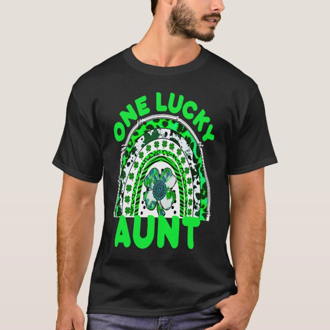 One Lucky Aunt Good Luck Green Rainbow Shamrock Le T-Shirt (Vorderseite)