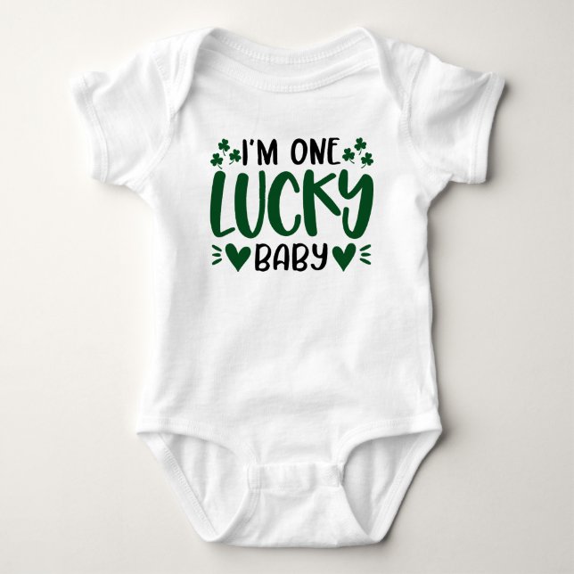 One Lucky Baby Kleeblatt Clover St. Patricks Day Strampler (Vorderseite)