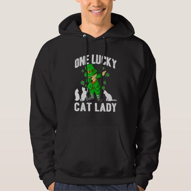 One Lucky Cat Lady St Patricks Day Dabbing Leprech Hoodie (Vorderseite)