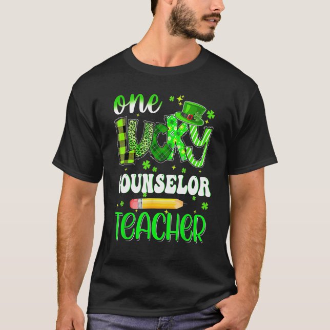 One Lucky Counselor Teacher Pencil Shamrock St Pat T-Shirt (Vorderseite)