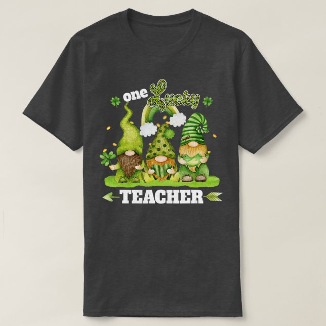 One Lucky Cute Teacher Leopard Gnomes Happy St Pat T-Shirt (Design vorne)