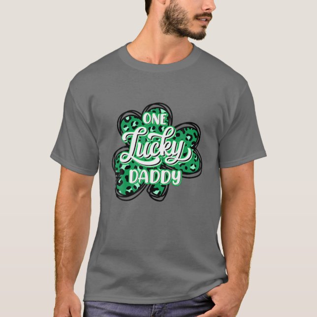 One Lucky Daddy Leopard Kleeblatt St Patricks Day  T-Shirt (Vorderseite)