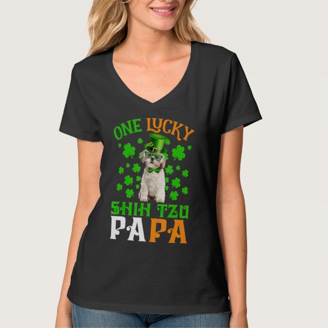 One Lucky Dog Papa CREAM Shih Tzu Vater St Patrick T-Shirt (Vorderseite)