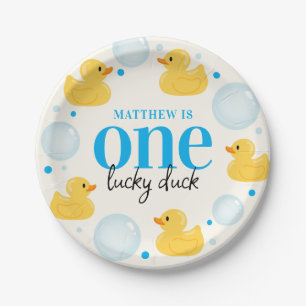 One Lucky Duck 1. Geburtstag Blue Paper Teller