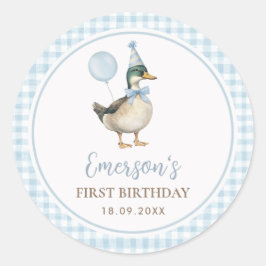 One Lucky Duck Baby Blue Balloon 1. Geburtstag Runder Aufkleber