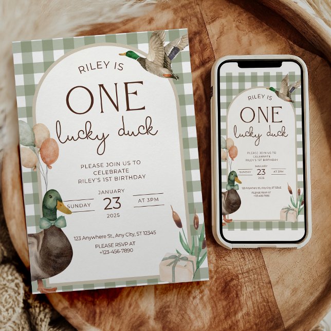 One Lucky Duck Birthday Invitation Boys First Einladung (Von Creator hochgeladen)