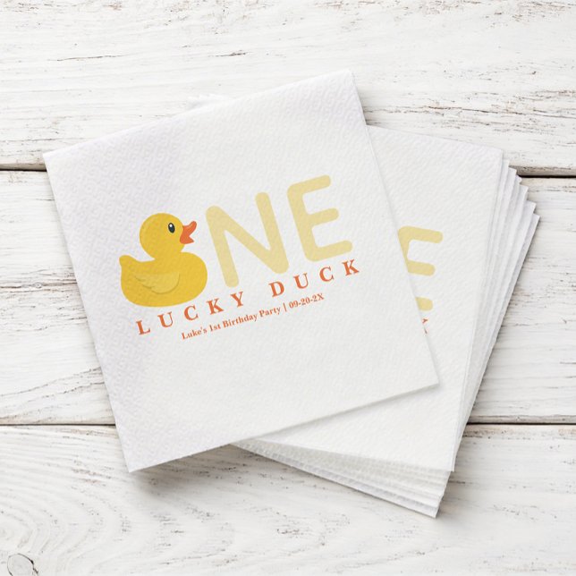 One Lucky Duck Birthday Napkins | Yellow Rubber Du Serviette (One Lucky Duck Party Napkins)