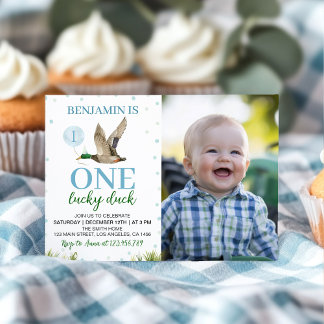One Lucky Duck Boy 1. Geburtstag Foto Einladung