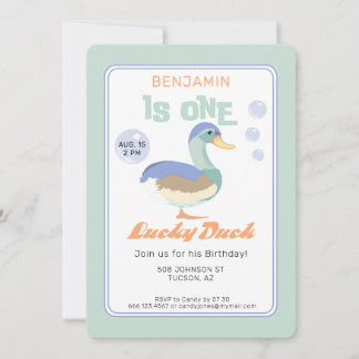 One Lucky Duck & Bubbles Erster Geburtstag Pastel Einladung