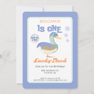 One Lucky Duck & Bubbles Erster Geburtstag Pastete Einladung