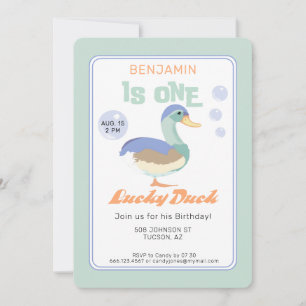 One Lucky Duck & Bubbles Erster Geburtstag Pastete Einladung