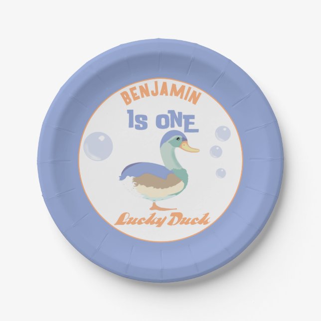 One Lucky Duck & Bubbles Erster Geburtstag Pastete Pappteller (Vorderseite)