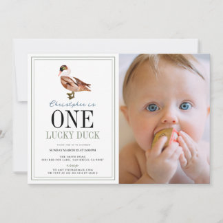 One Lucky Duck Classic Boy 1. Geburtstag Foto Einladung