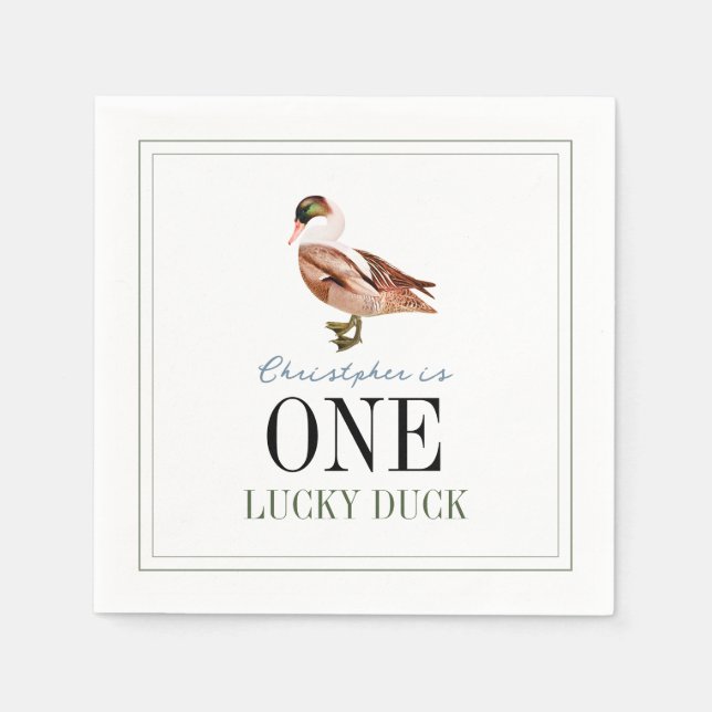 One Lucky Duck Classic Boy 1. Geburtstag Serviette (Vorderseite)