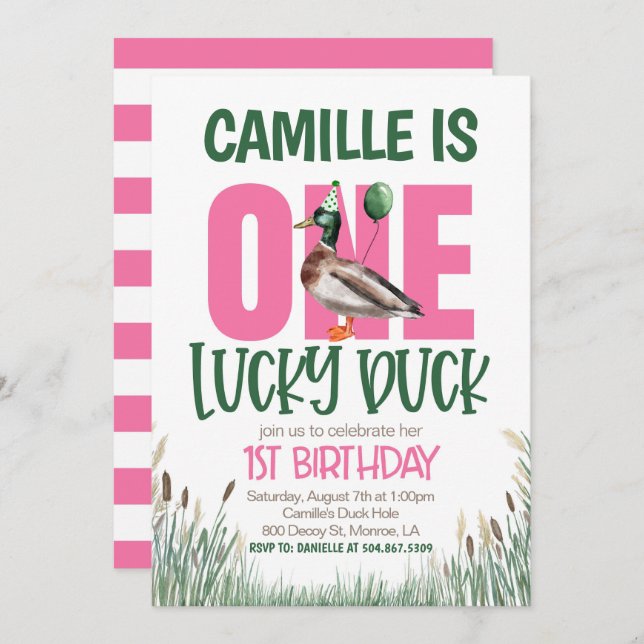 ONE Lucky Duck First Birthday Einladung (Vorne/Hinten)