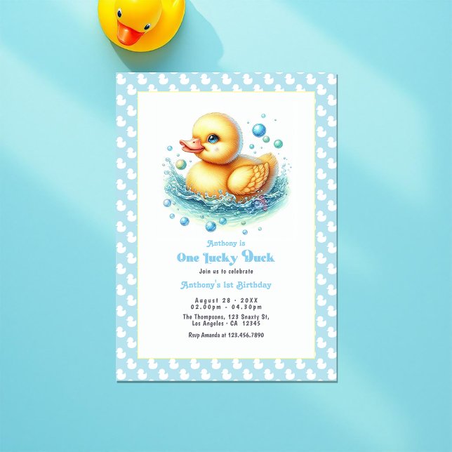 One Lucky Duck First Birthday Party Einladung (One Lucky Duck First Birthday Party Invitation)