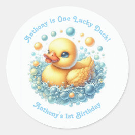 One Lucky Duck First Birthday Party Runder Aufkleber