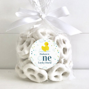One Lucky Duck First Birthday Party Runder Aufkleber