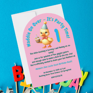 One Lucky Duck Foto Girly Kindergeburtstag Einladung
