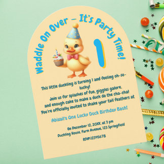 One Lucky Duck Foto Girly Kindergeburtstag Einladung