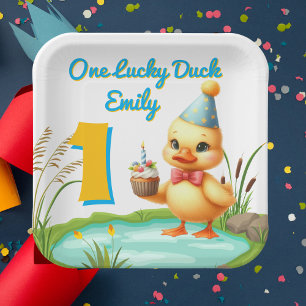 One Lucky Duck Girl 1. Geburtstag Party Paper Plat Pappteller