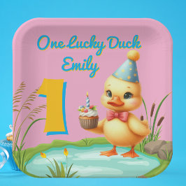 One Lucky Duck Girl 1. Geburtstag Party Paper Plat Pappteller