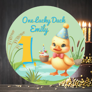 One Lucky Duck Girl 1. Geburtstag Party Runder Aufkleber