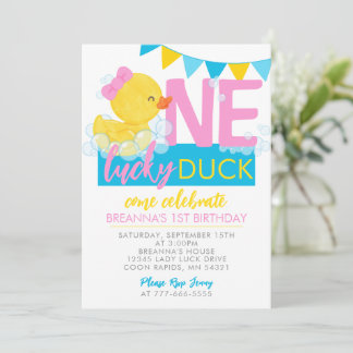 One Lucky Duck Girl Rubber Duck 1. Geburtstag Einladung
