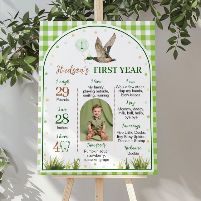 One Lucky Duck Green Gingham Birthday Milestone Poster (Von Creator hochgeladen)
