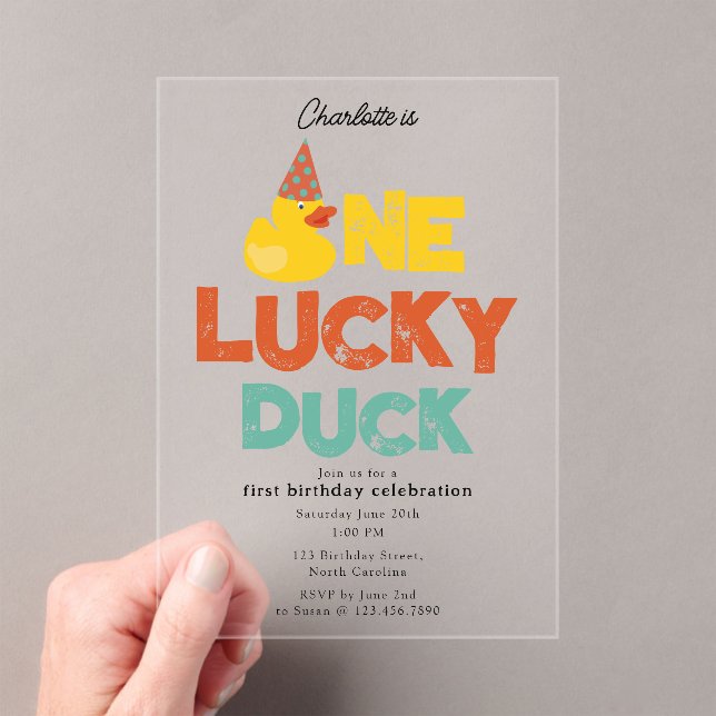 One Lucky Duck Invite 1st  First Birthday Cute Acryleinladungen (Insitu (Handheld))